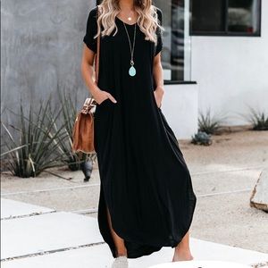 Vici short sleeved black maxi dress